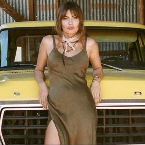 RARE BNWT Spell Designs Cabin Love Olive Silk Slip Dress XS